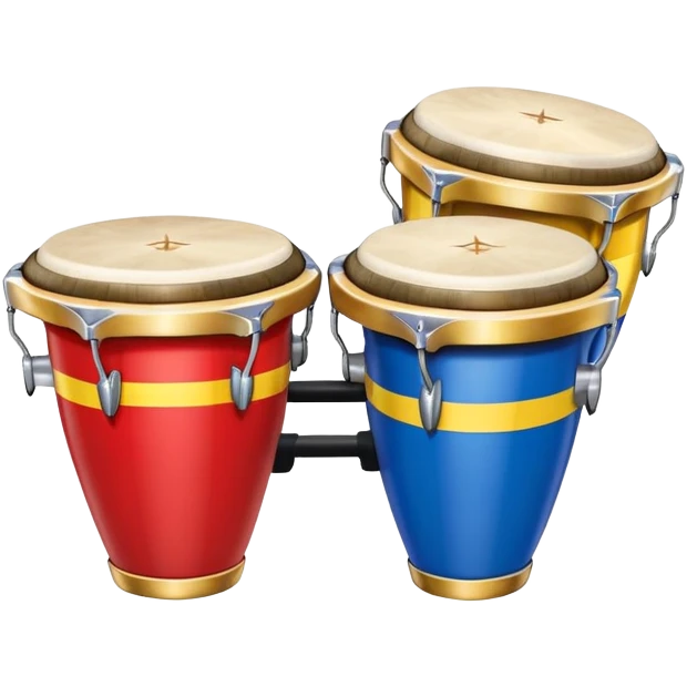 Colombian salsa music instruments - congas, trumpet, and timbales with Colombian flag colors emoji