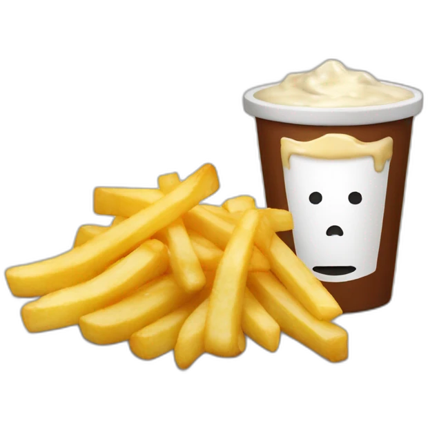 Bols avec du fromage des frites et de la sauce brune emoji