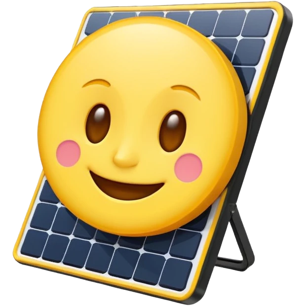 solar powered module emoji style, simple, visible solar panel, compact, cheerful expression, no text emoji