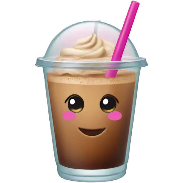 iced coffee with a pink straw and a glass cup emoji