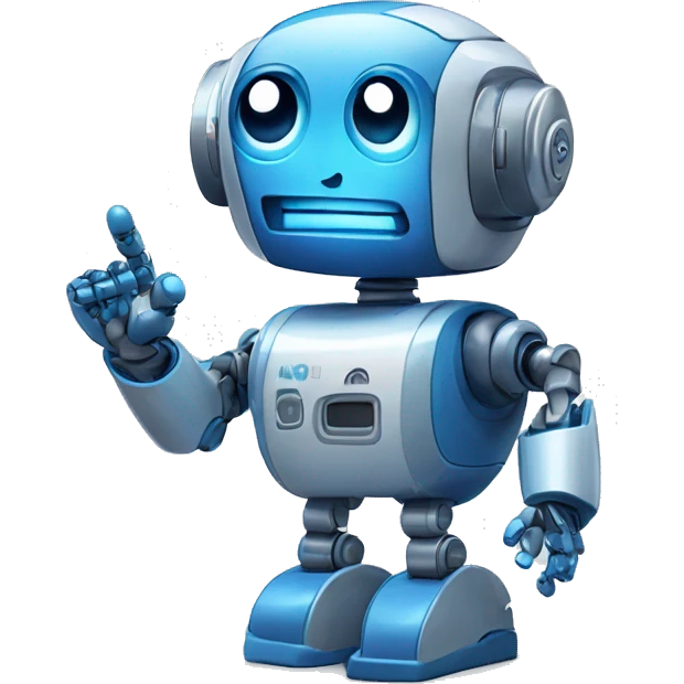 Sticker robot in blue tones waves his hand. The word "RoboCode" emoji