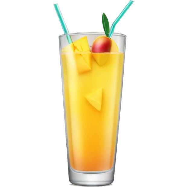 cocktail in a tall glass with a slice of mango and a straw emoji