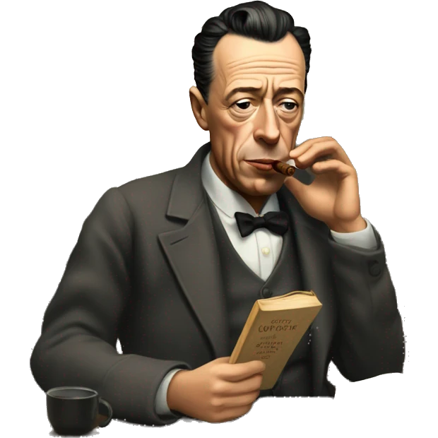 Albert Camus with cigar and book emoji