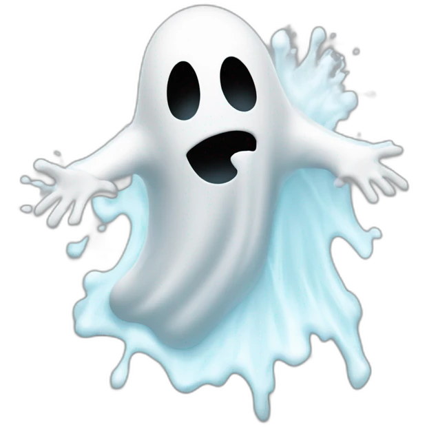 ghost stuck halfway in a wall ejecting a spray of white milky substance from center of body in a forward direction emoji