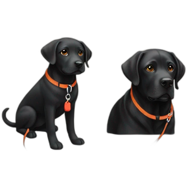 Black and an orange labrador with red leash emoji