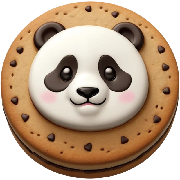 Chocolate biscuit with cute panda face design like Hello Panda cookie, round biscuit with panda face stamped on top emoji