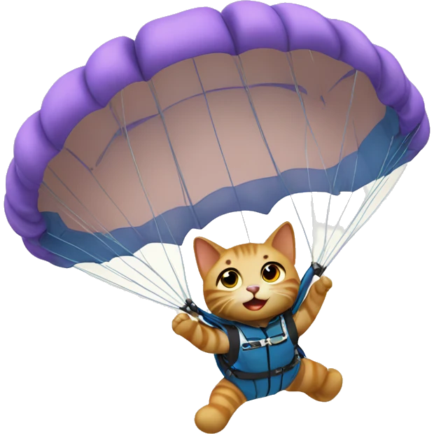 Kitty skydiving with a parachute emoji