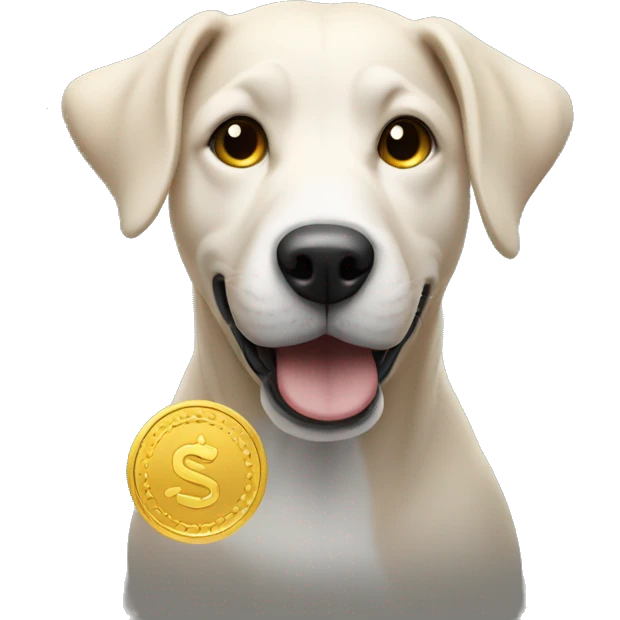 a dog holding solana coin emoji