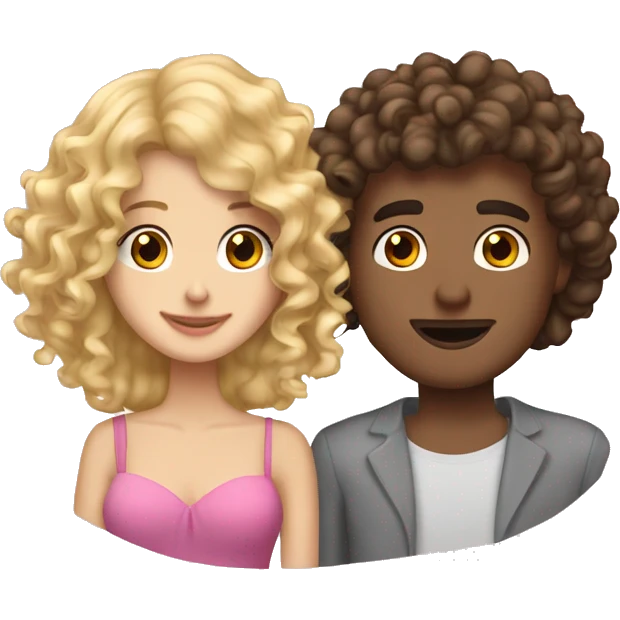 Curly brunette hair guy with blonde girl on romantic date emoji