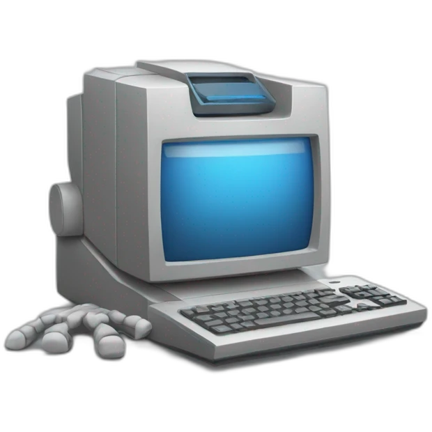Anthropomorphic computer with arms and legs doing something random emoji