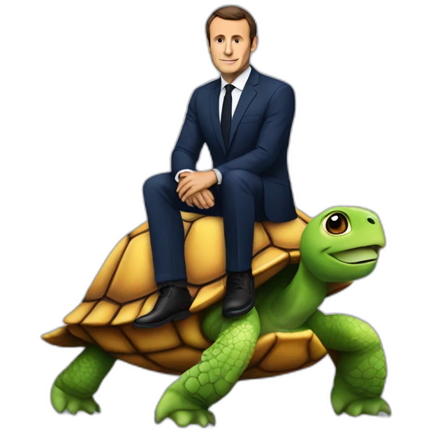 Macron sur une tortue emoji