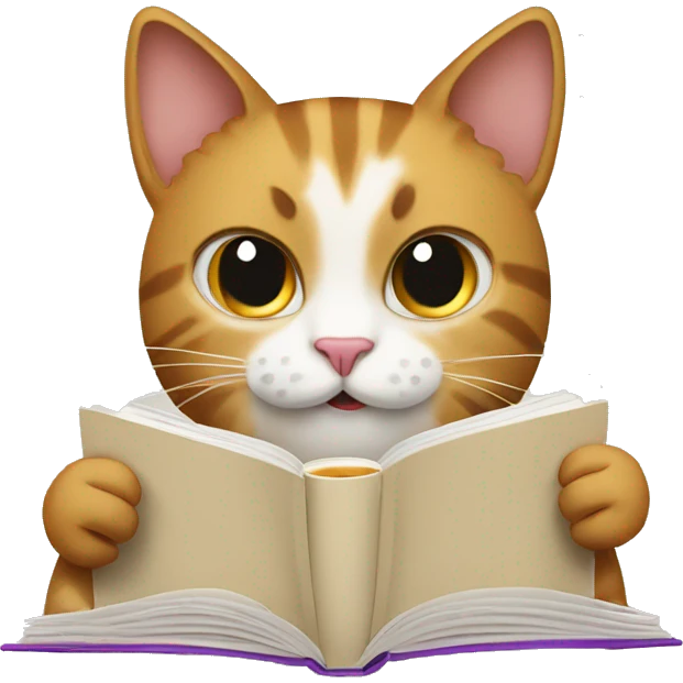 cat drinking a coffee while simultaneously reading a book emoji