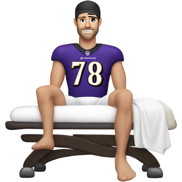 Baltimore Ravens Justin Tucker on a massage table emoji