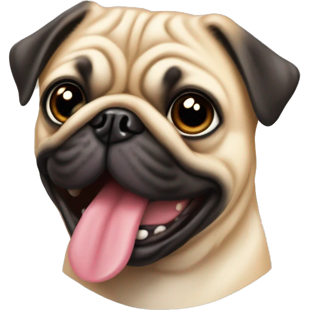 Tan pug with head tilt and tongue out emoji
