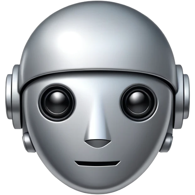 polished minimalistic perfectly round steel robot face, simple clean design emoji