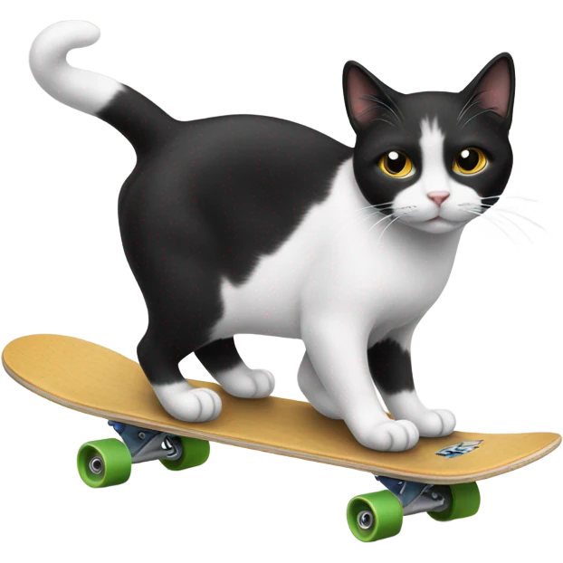 Black and white cat skateboarding  emoji