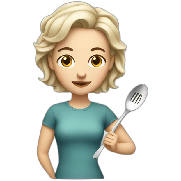 White woman with spoon emoji