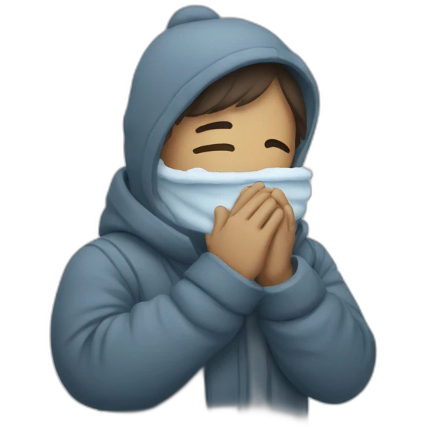 person embraces cold emoji