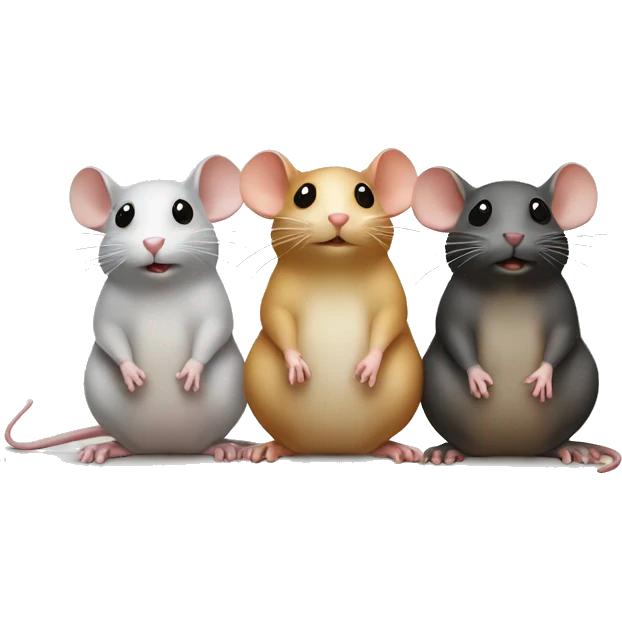 Three differently colored rats are sitting around and whispering emoji