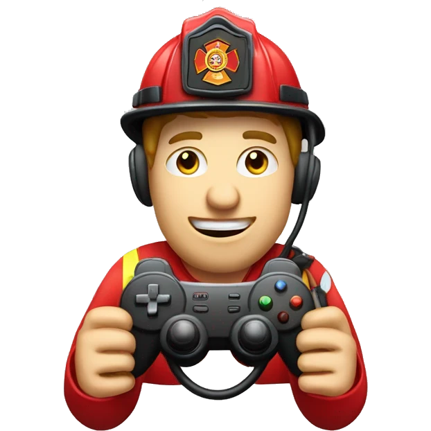 Caucasian firefighter playing video game controller emoji