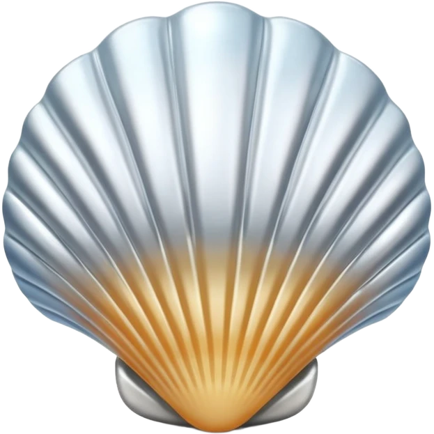 A seashell emoji made of polished silver chrome, smooth curved surface, reflective metallic highlights, elegant minimal design, iOS emoji style, centered, clean white background, soft lighting emoji