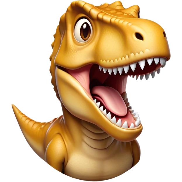 Cinematic Comical T-rex Portrait Emoji, Head tilted dramatically with an exaggeratedly shocked expression, featuring its iconic massive head, tiny comically expressive arms, and wide, playful eyes full of humorous disbelief, Simplified yet hilariously expressive features, highly detailed, glowing with a slightly sassy prehistoric glow, high shine, dramatic yet playful, stylized with an air of cheeky dinosaur mischief, soft glowing outline, capturing the essence of a meme-worthy T-rex that looks ready to side-eye its way into viral fame! emoji