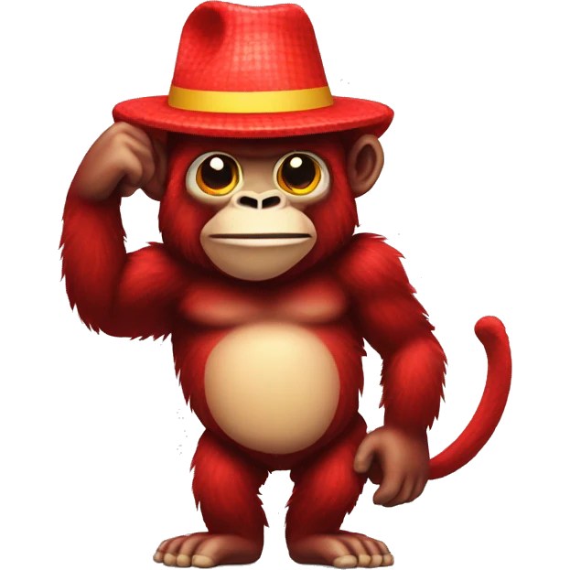 Pixelated red gorilla with no legs and a banana hat emoji