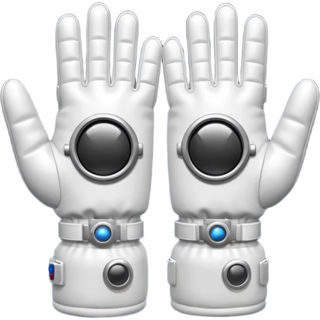 white pressurized astronaut gloves with metal wrist rings floating in space, 3D emoji style emoji