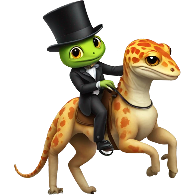 Gecko riding a horse in a top hat emoji