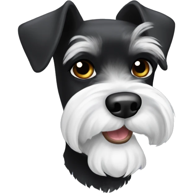 black and white schnauzer with slightly white eyebrows and whiskers, everything else is black emoji