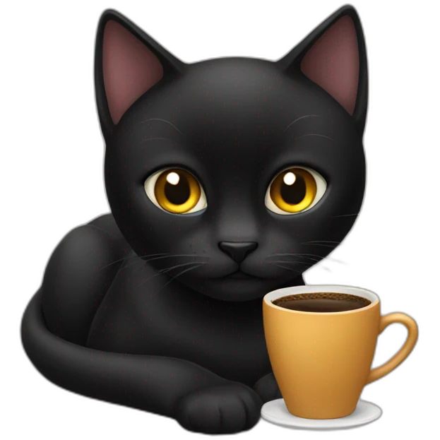 black cat drinking coffee emoji