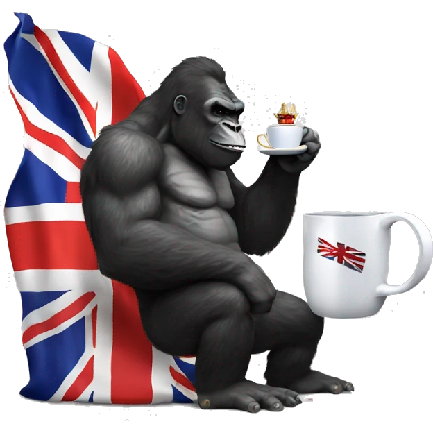 king kong drinking tea  with british flag behing emoji