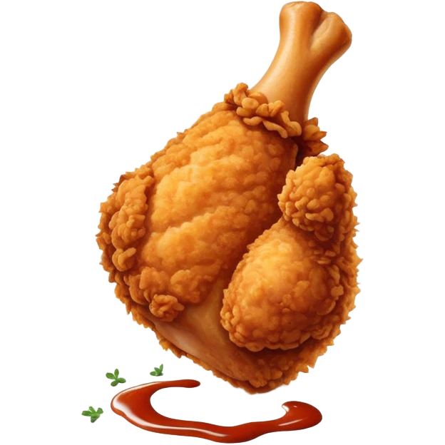 KFC style crispy fried chicken leg with golden brown breading and signature spices emoji