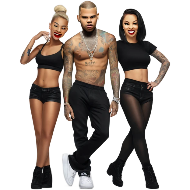 Hyper Realistic Chris Brown on stage with 2 female tattooed dancers emoji