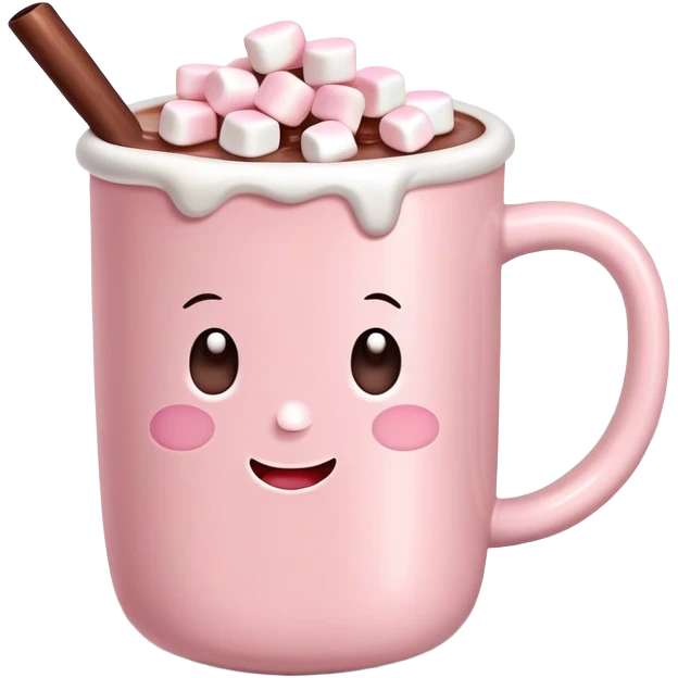 Light Pink mug of hot chocolate with marshmallows  emoji