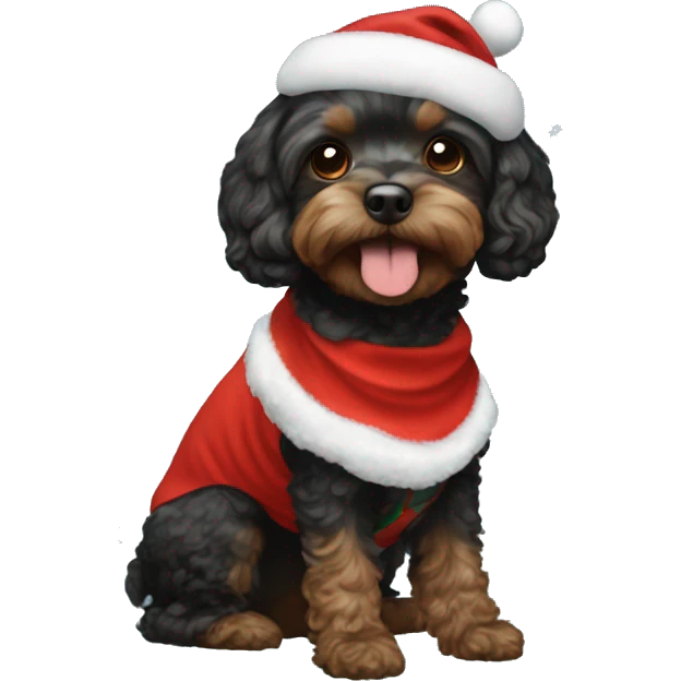 black cavapoo wearing christmas outfit emoji