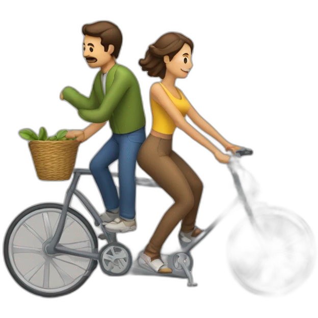 hombre y mujer montando en una bicicleta cada uno separados emoji