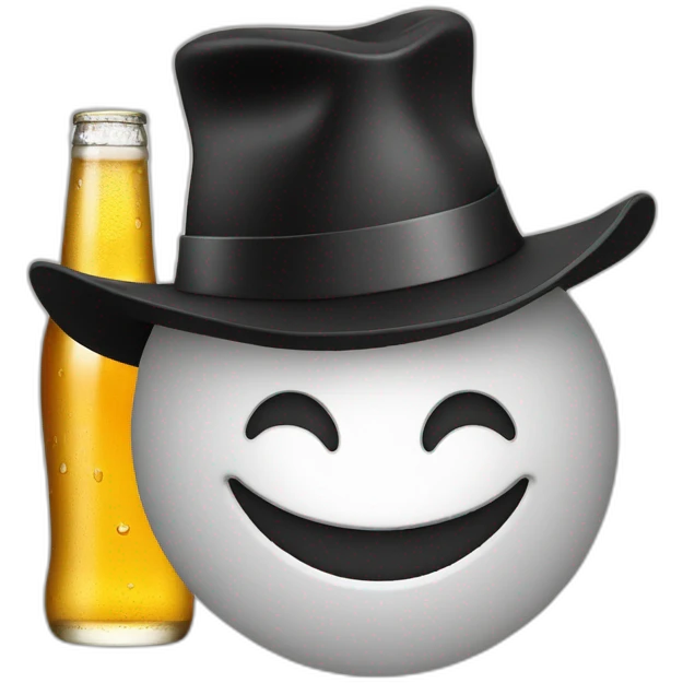 laughing emoji face with tears and a hat in the shape of a beer emoji