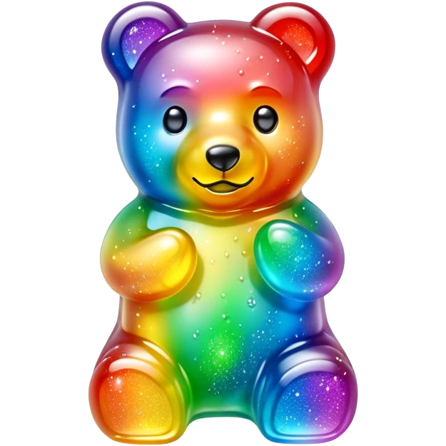 Rainbow transparent gummy bear with sparkles around  emoji
