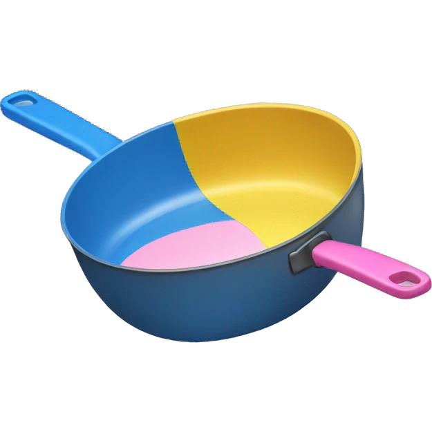 blue, yellow, and pink frying pan emoji