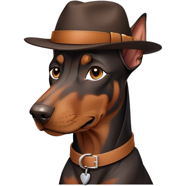Doberman wearing a hat and a collar with 7/97 on it emoji