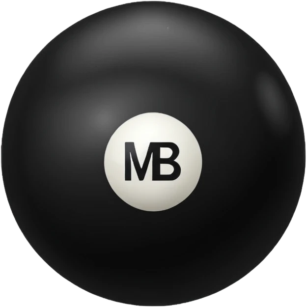 Pool ball back ball with the “MB” written on it. emoji