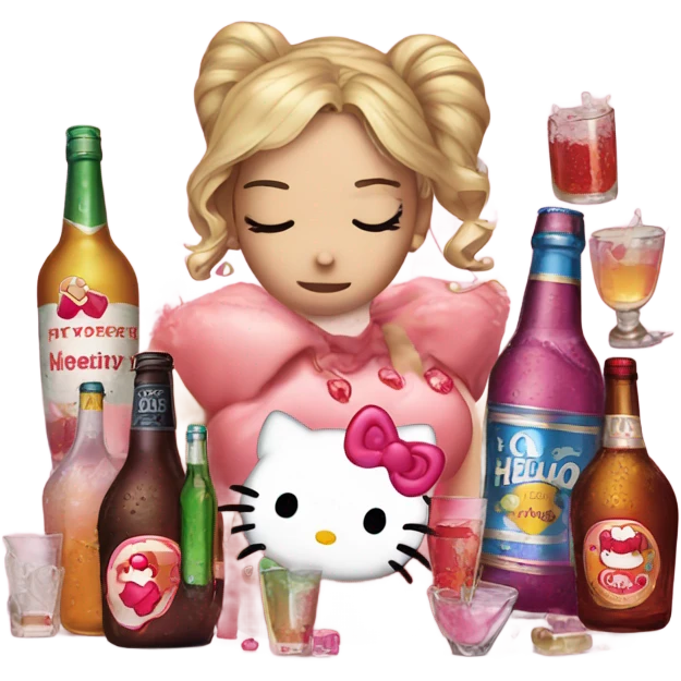 Hello kitty crying with tears with alcohol hello kitty emoji