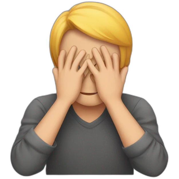 man hiding his face using hands, shy emoji