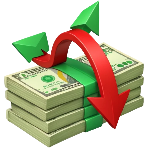 stack of banknotes with a red arrow pointing down emoji