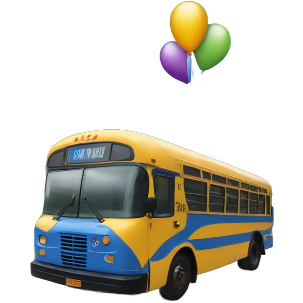 Blue bus with big balloon on top emoji