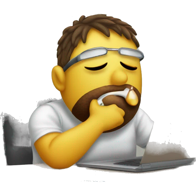 I am sick, working from home with my laptop while I have a thermometer in the mouth and look sick in the face emoji