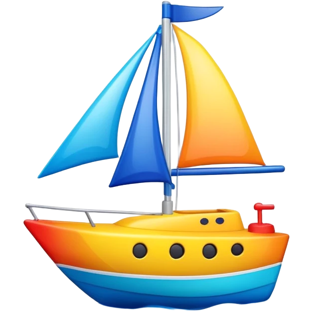 A colorful toy sailboat with a cute smiling face on the bow emoji