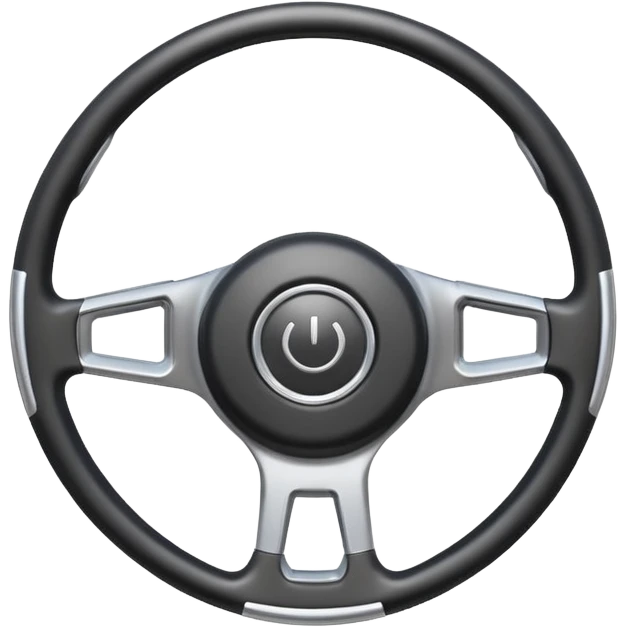 A futuristic steering wheel emoji made of silver chrome, minimal geometric design, smooth metallic surface, soft reflections, iOS emoji style, centered, clean white background emoji