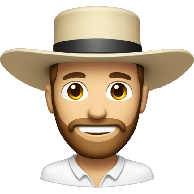 Amish man white with brown straw hat building a building with beard smiling half body emoji
